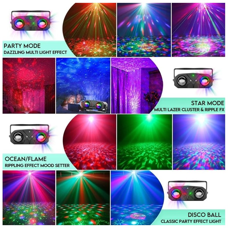 Moonwave Multi Colour 6-in-1 Party Light LED Disco Ball, Multi-Laser