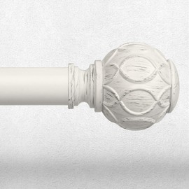 Wolistsa Antique White Curtain Rods for Windows 66 to 120 Inch, Adjustable Vintage Decorative 1'' Long Heavy Duty Curtain Rod, Rustic Farmhouse Drapery Pole Set with Boho Netted Texture Flower Finials