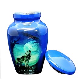 UR urns Keepsake Urn –Howling Wolf with Moon Keepsake Cremation Urn for Human Ashes with Velvet Box & Velvet Bag-Mini Keepsake Urn - Affordable Keepsake Urn (3 cu.in)