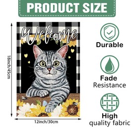 DMERBYL Sunflower Cat Garden Flag Summer Garden Flag 12x18 Inch Vertical Double Sided Floral Welcome Cat Farmhouse Holiday Outside Burlap Yard Flag Decoration