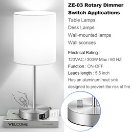 Zing Ear ZE-03A Dimmer Switch 120VAC 240VAC 300W MAX Repair Tools Replacement Full Range Inline Table Lamps Floor Lights Dimmable LED Plastic Outer Shell Brass Easy to Install