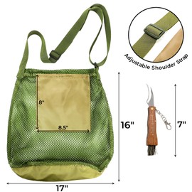 Eorbow 17"*16" Foraging Bag with Knife, 2 Pcs Mushroom Harvesting Kit, Large Capacity Foraging Basket with Sharp Fungus Knife, Picking Pouch with Adjustable Strap for Mushroom Decor Lovers