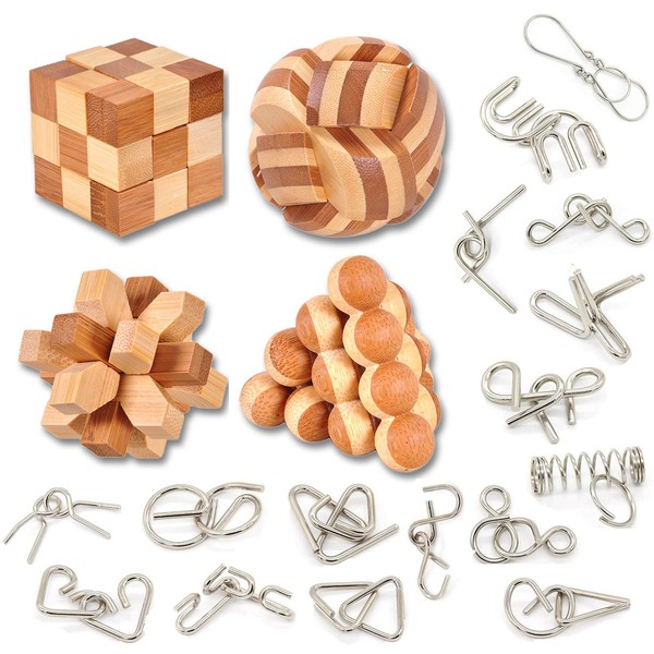 WishesMar 22 Pcs Wooden Brain Teaser Puzzles and Metal Wire