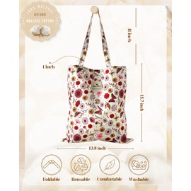 Miss Adola Aesthetic Cotton Tote Bag for Women - Reusable Grocery Bag with Buckle Butterfly Flower Fabric Shoulder Bag for Shopping, Gym, Travel, Work