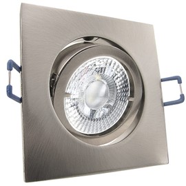 trendlights24 Carree LED Recessed Spotlights 230 V Stainless Steel Square 3 Levels Dimmable Extra Flat 35 mm Set of 5 Neutral White 5 W Spots, Ceiling Spotlights Swivelling