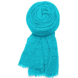 World of Shawls Chic Ladies Cotton Blend Crinkle Distressed Effect Scarf with Fringed Edges (Turquoise)