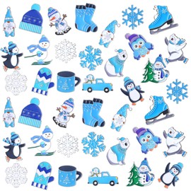 Giegxin 40 Pcs Winter Pins Bulk Snowflake Snowman Brooch Pins Blue and White Backpack Pins Christmas Holiday Lapel Pin Polar Bear Penguin Jewelry Pins for Backpack Clothes Bags Accessories Gifts