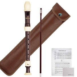 Soprano Recorder German Style C Key ABS 8 Hole Flute Detachable Kids Recorder w/Leather Bag, Cleaning Rod and Fingering Chart for Beginners Students Adults