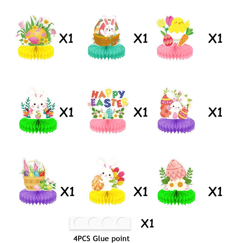 9 Pieces Easter Honeycomb Centerpieces Table Decor, Cute Bunny Chick