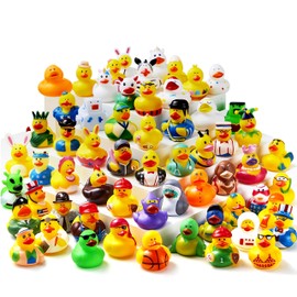 JOYIN 15 Pcs Rubber Ducks, Random Assortment Mini Rubber Duckie Toys with Mesh Carry Bag for Kids Baby Bath Shower Toys, Birthday Gifts, Summer Beach Pool Activity, Carnival, Holiday Party Favors
