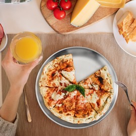 Axigundaone 6 Pcs Stainless Steel Pizza Pans 8 Inch, Non-Stick Pizza Pan for Baking, Reusable Pizza Trays for Oven (Silver)