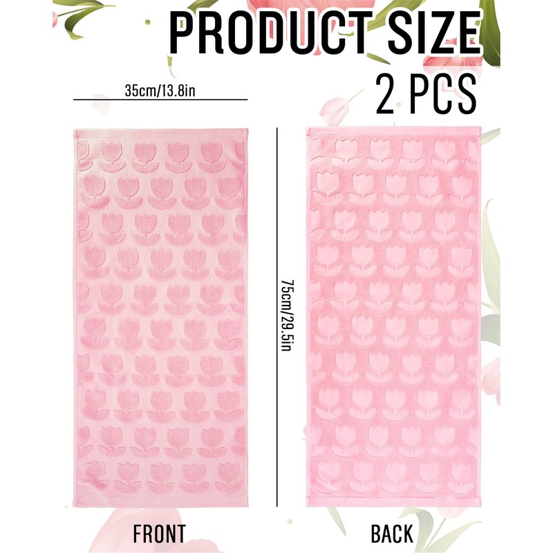 AnyDesign 2Pcs Tulip Hand Towels Jacquard Cotton Bath Towel Spring
