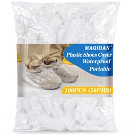 MAQIHAN 100pcs(50PRS) Shoe Covers Disposable - Portable Size Save Space for Rainy Days Waterproof Booties Covers Plastic Rain Shoe Protector Foot Covers For Indoors Reusable Travel for Women Men