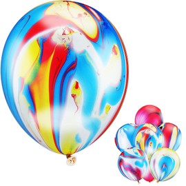 24 Pieces Tie Dye Agate Marble Balloons 10 Inches Tie Dye Swirl Latex Balloons for Theme Party Birthday Party Festival Wedding Baby Shower Decorations (Colorful)