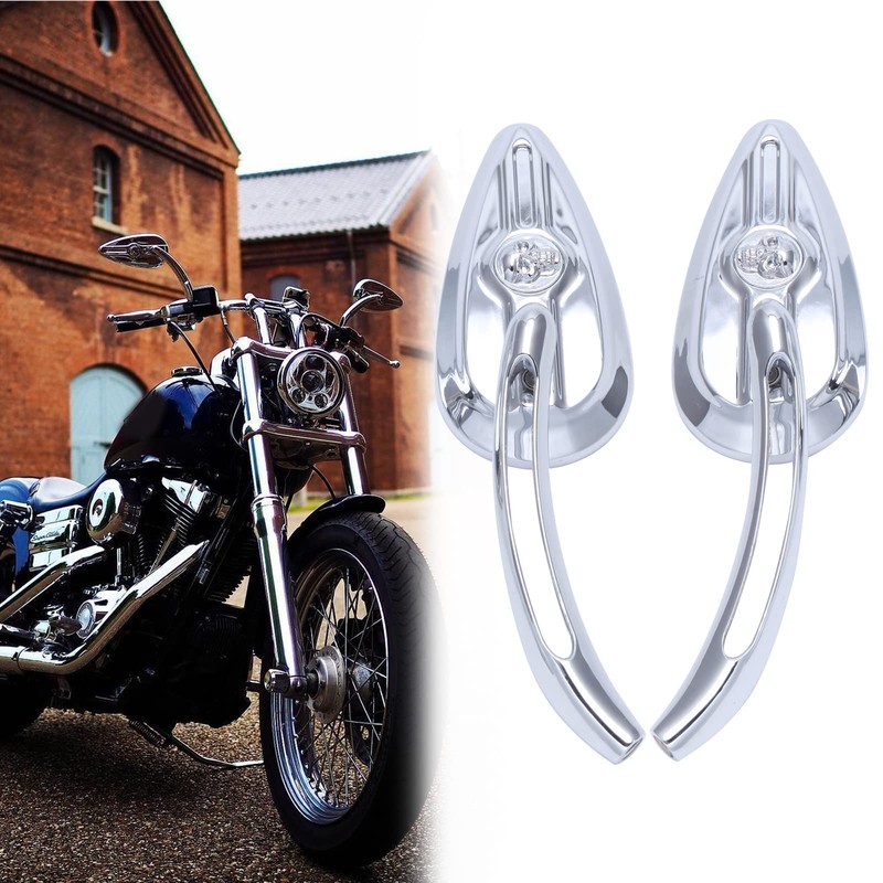 8mm/10mm Rearview Side Mirrors Chrome Skull Teardrop for Harley Dyna