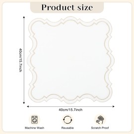 yuuzue Set of 4 Embroidery Cloth Napkins, Soft Reusable Scalloped Napkins Washable Dinner Napkins Table Decor for Home Hotel Restaurant Weddings Events Parties, 15.7 x 15.7 Inches
