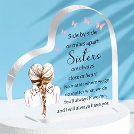 HULALA Sister Gifts From Sister,Sister Acrylic Heart Plaque Gifts,Sister Birthday Gifts,Gifts For Sister,Big Sister Gifts,Sister Gifts For Women Girls,Sister Presents,Sister Christmas Gifts