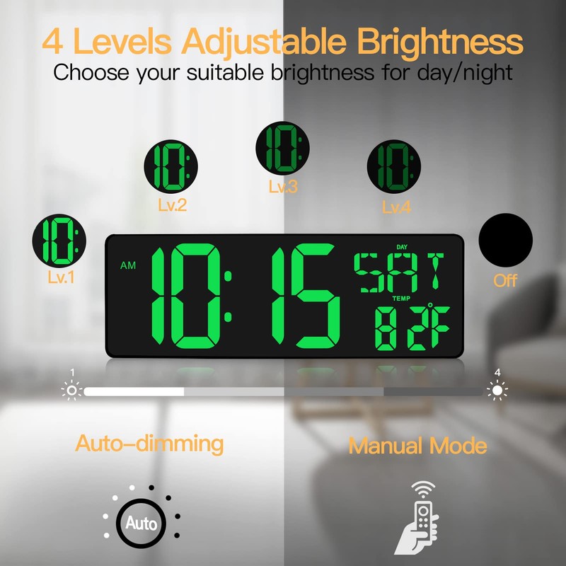 XREXS Large Digital Wall Clock with Remote Control, 16.5 Inch