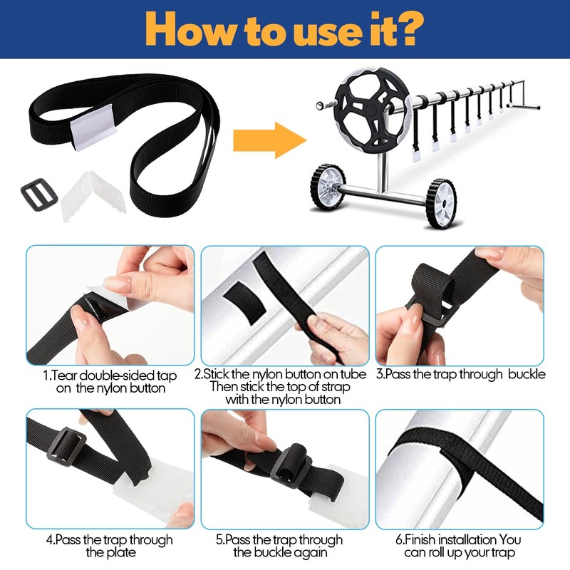 Treela 48 Pcs Pool Solar Cover Reel Attachment Straps Kit