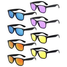 Unning 8 Pack Neon Sunglasses Bulk Retro 80s Colorful Sunglasses Set Party Favors for Adults Men and Women