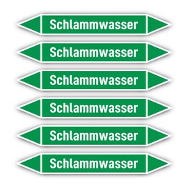 Stickers: 200 x 30 mm, Pack of 6 – Group 1 – Water – Pipeline Marking – According to DIN 2403 – Language: German – Mud Water