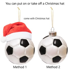 Christmas Soccer Ornament Ball Glass Blown Ornaments for 2024 Christmas Tree Decoration - 3.15” Christmas Ball Ornaments Balls for Xmas Holiday Party Tree Decoration