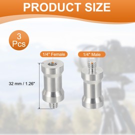 PATIKIL Camera Spigot Screws Converter 1/4" to 1/4" Female to Male, 3 Pack Tripod Screw Adapter Spigot Stud for Light Stand Hot Shoe Cold Shoe Adapter Ball Head Flash, Silver