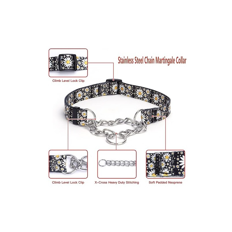Serijoars Martingale Dog Collar with Steel Chain, Choke Collar -