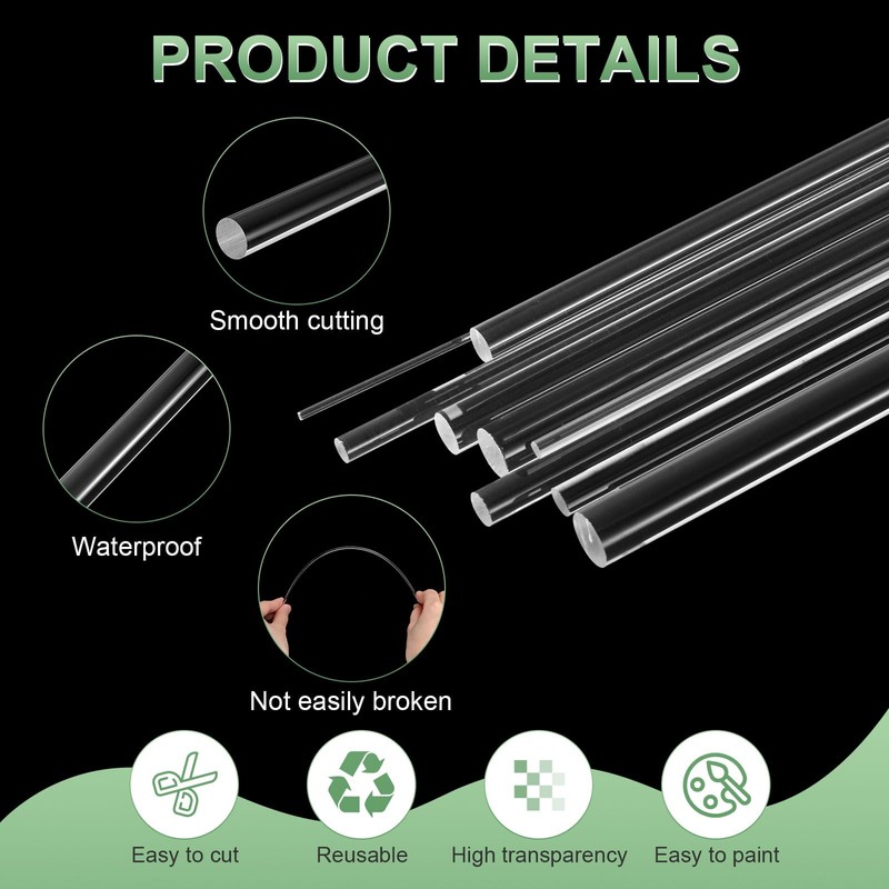 M METERXITY 15-Pack Acrylic Round Rods 11.81x0.12in/300x3mm