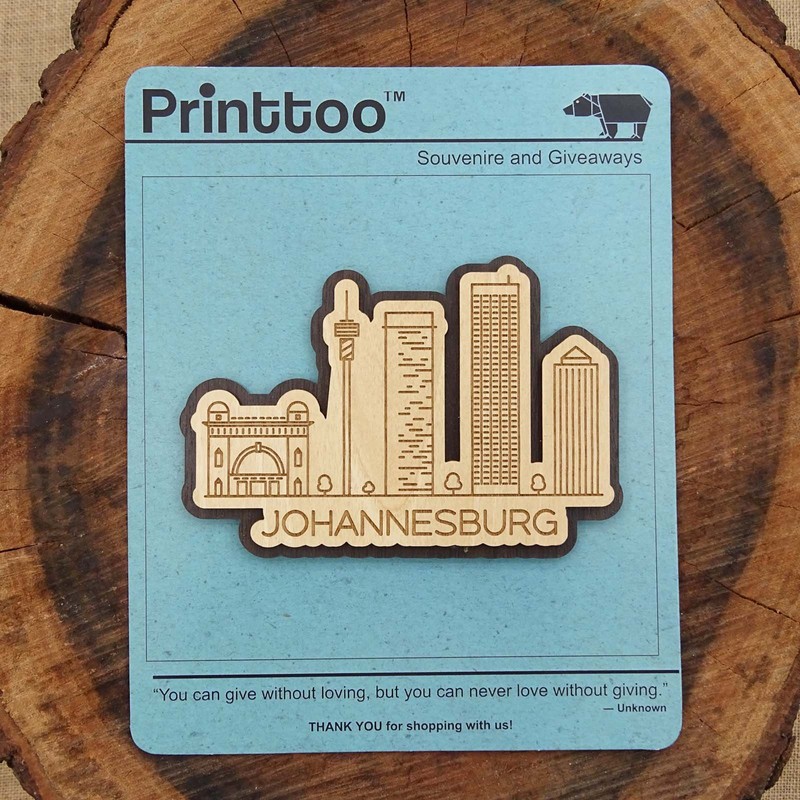 Printtoo Custom Souvenir Engraved Wooden Johannesburg Africa City Fridge Magnet
