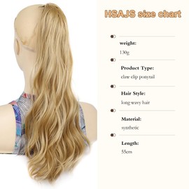 XFSRG Pferdeschwanz mit Klammer Haarverlängerung Claw Clip Langer Lockig Haarextension Natürlich Aussehendes Synthetisches Wellige Haarteil für Damen Hellbraun 6H24#