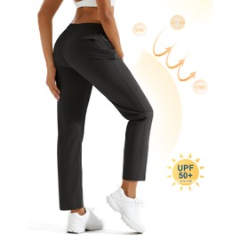 MAGCOMSEN Black Hiking Pants Women Quick Dry Sun Protection Elastic Waist Athletic Travel Pants Drawstring Workout, S