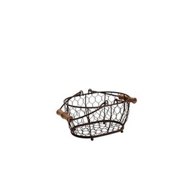 T&G Provence Wireware Small Oval Basket with Aged Wooden Handles, Rustic Brown, 20.4 x 14.5 x 10.5 cm