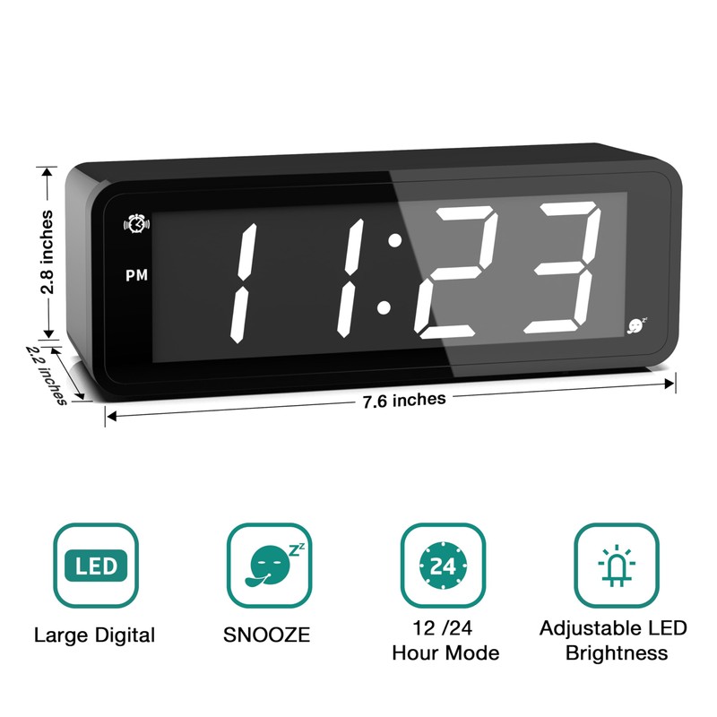 KWANWA Digital Alarm Clock with Large 1.8" LED Display, Battery