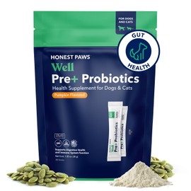 Honest Paws Probiotics for Dogs - Dog Digestion Gut Health Probiotic Powder with Prebiotic Made in The USA, Digestive and Immune Support - Digestive Enzymes with Pumpkin Flavor (30 Sticks)