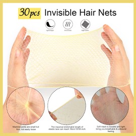 30pcs Blonde Invisible Hair Nets with 40pcs Hair Pins & 10pcs Hair Bands, Teenitor Elastic Edge Mesh Hair Nets for Bun in Individual Package, Gold U Shape Bobby Pins for Ballet Dancers Nurse Women