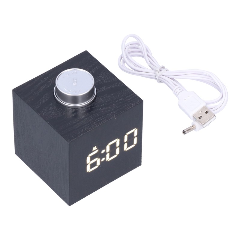 LED Knob Alarm Clock Digital Thermometer Display Imitation Wood Grain