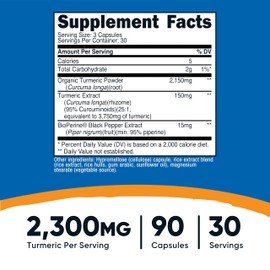 Nutricost Turmeric with BioPerine (2,300mg) 90 Capsules - 95% Curcuminoids and BioPerine Black Pepper Extract, Vegan, GMO-Free, 30 Servings