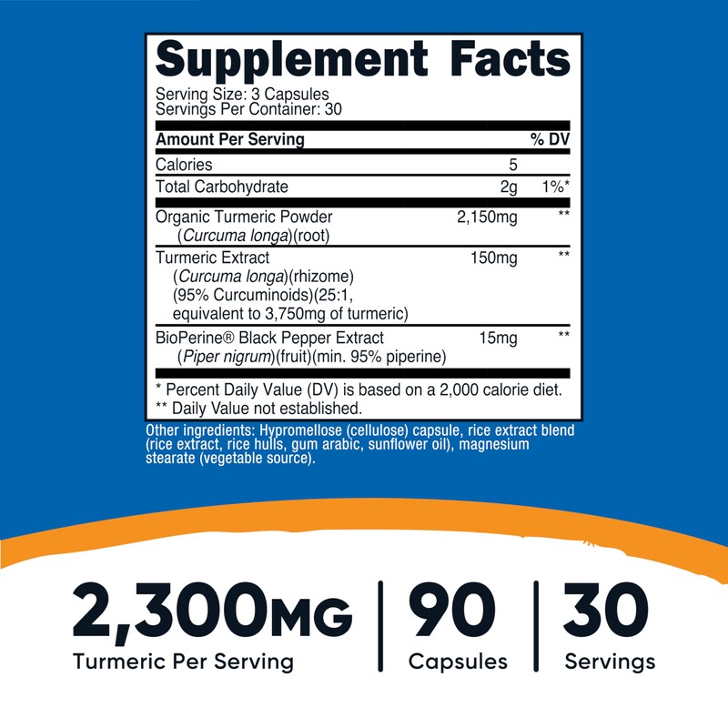Nutricost Turmeric with BioPerine (2,300mg) 90 Capsules - 95% Curcuminoids