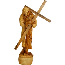 Holy Land Market Jesus Carrying The Cross - Olive Wood (25 cm or 10 Inches with Cross Included)