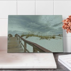 Ambesonne Beach Cutting Board, Footpath Through Sand Tropic Gulf Island National Seashore Florida Plants Landscape, Decorative Tempered Glass Cutting and Serving Board, Small Size, Grey Cream