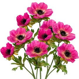 Hot Pink Anemone Flowers Artificial 21.7" Faux Flowers Silk Flowers with Stems Realistic Fake Flowers for Decoration Faux Anemone Artificial Flowers Bulk for Vase Centerpieces Home Wedding Bouquet