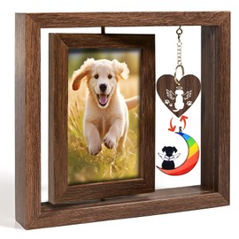 CGJCYAO Dog Memorial Picture Frame, Pet Memorial Gifts for Dogs, Rotating Wooden Dog Memorial Frame 4x6 inch, Dog Memorial Gifts for Loss of Dog, Rainbow Bridge Pet Loss Sympathy Gift for Dog Lovers