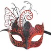 Ubauta Red/Black Butterfly Rhinestone Metal Venetian Women Mask for Masquerade/Mardi