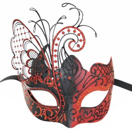 Ubauta Red/Black Butterfly Rhinestone Metal Venetian Women Mask for Masquerade/Mardi Gras Party/Sexy Costume Ball/Wedding