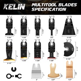 KELIN 118 PCS Multitool Blade Kits Cutting and Sandpaper Oscillating Tool Accessories Universal Oscillating Saw Blades 13 Types Blades Compatible with Dewalt Bosch Dremel Milwaukee