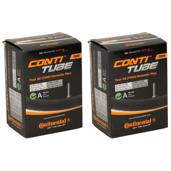 Continental Hermetic Plus Bike Tubes Tour 28-700x32-47c Inner Tubes - 40mm Auto/Schrader Valve (Pack of 2 Tubes)
