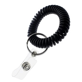 Specialist ID Wrist Coil Keychain and Badge Holder - Spiral Retractable Coiled Bracelet with Key Ring & Badge Strap Clip - One Size Fits All - Wristbands for Office, Cruise Card (Black)