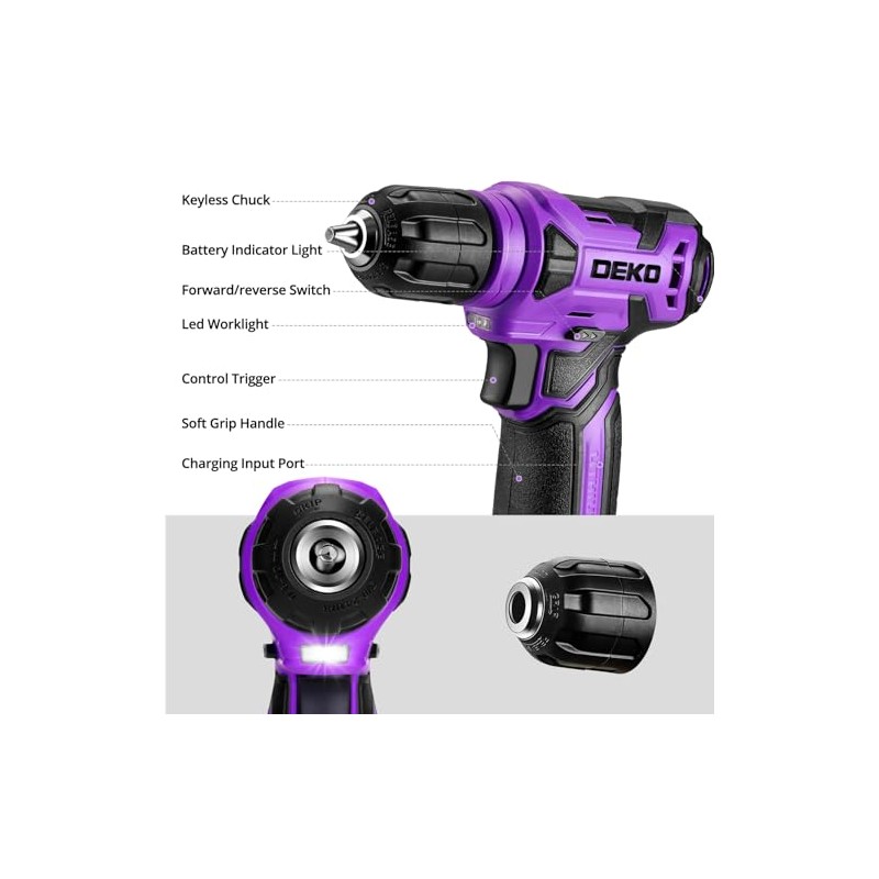 DEKOPRO Tool Set: Tool Kit with 8V Cordless Drill, Hand