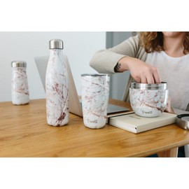 S'well Traveler Drinks Bottle, Calacatta Gold, 470 ml, Vacuum-Insulated Travel Bottle Keeps Drinks Cold and Hot - BPA-Free Stainless Steel Water Bottle